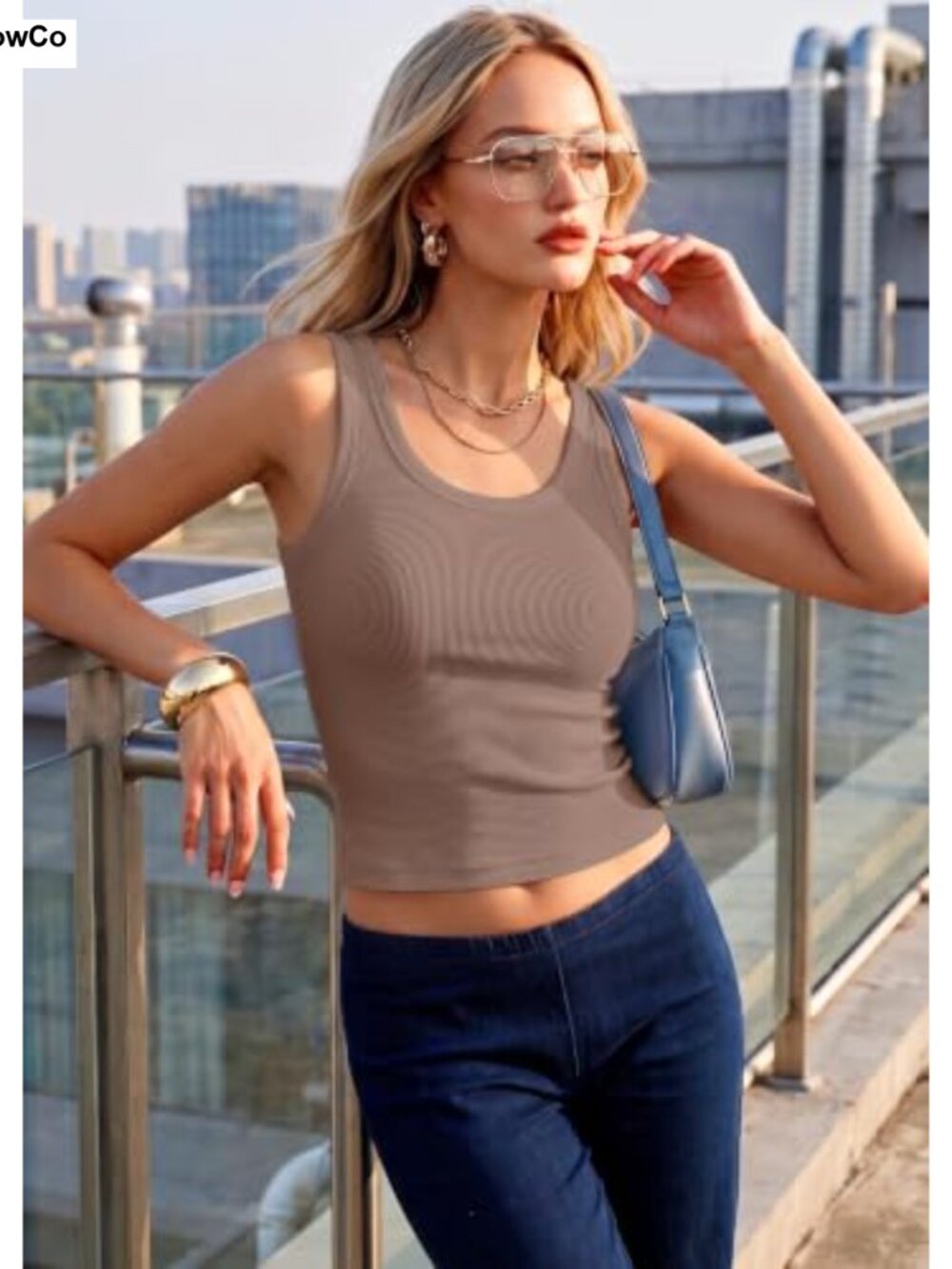 Women's Ribbed Crop Tank Top Scoop Neck Fitted Sleeveless - Picture 2 of 6